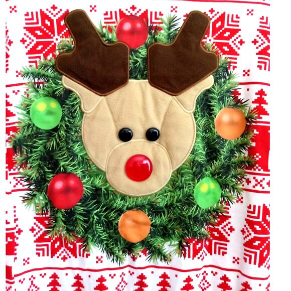 Mad Engine Red White Reindeer Wreath Sweatshirt M - Picture 9 of 9